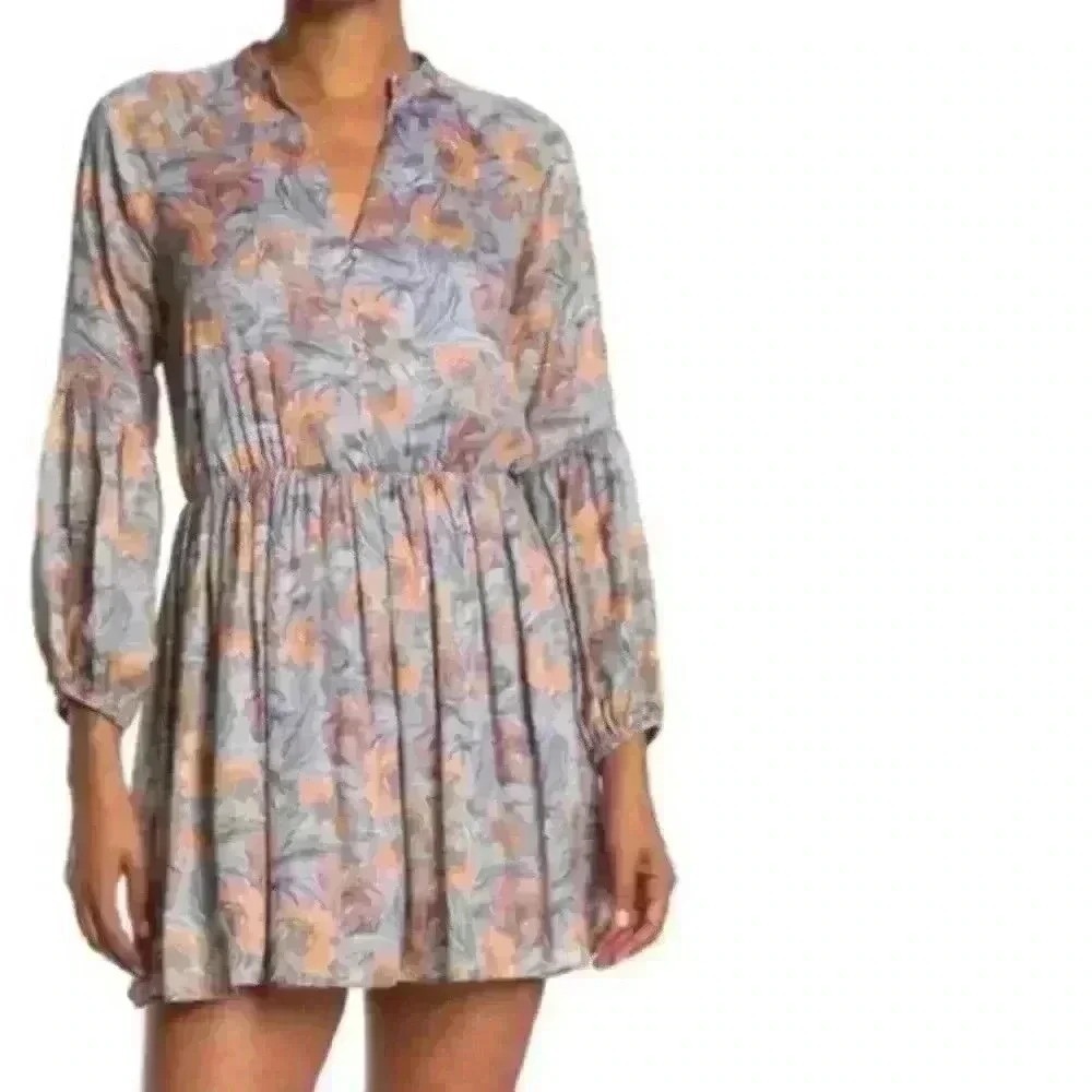 NSR | Napean Sea Rd | NWT Purple Orange Floral Andra Flare V Neck Mini Dress, S